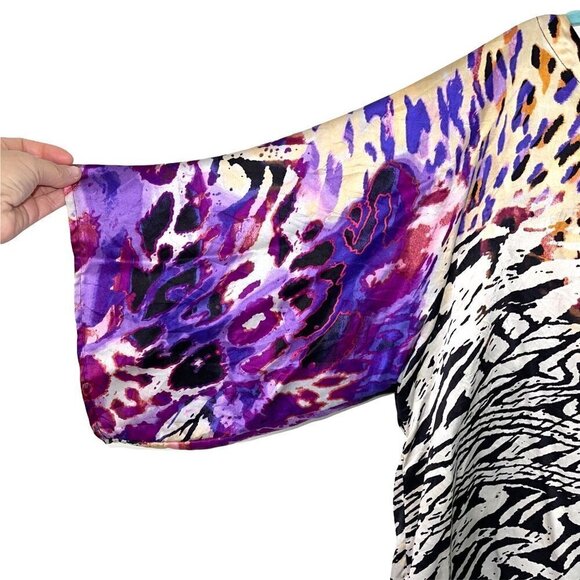 Cache Silk Top Womens Size Small S Vintage Abstract Print Dolman Sleeve Purple - Picture 6 of 9